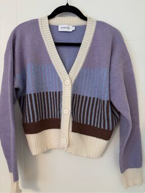 MINKPINK Lavender Stripe Button-Front Cardigan with Cream Trim